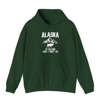 Alaska Is Calling Moose Mountains Adventure Silhouette Nature Shirt — Hoodie Hoodie – Forest Green – Alaska Cruise Shirts