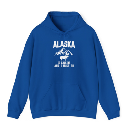 Alaska Is Calling Moose Mountains Adventure Silhouette Nature Shirt — Hoodie Hoodie – Royal – Alaska Cruise Shirts