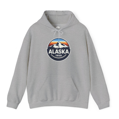 Alaska 1959 Retro Mountain Sunset Badge hoodie Vintage Statehood hoodie — Hoodie Hoodie – Sport Grey – Alaska Cruise Shirts