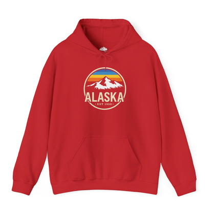 Alaska Vintage Mountain Sunset hoodie Hoodie – Red – Alaska Cruise Shirts