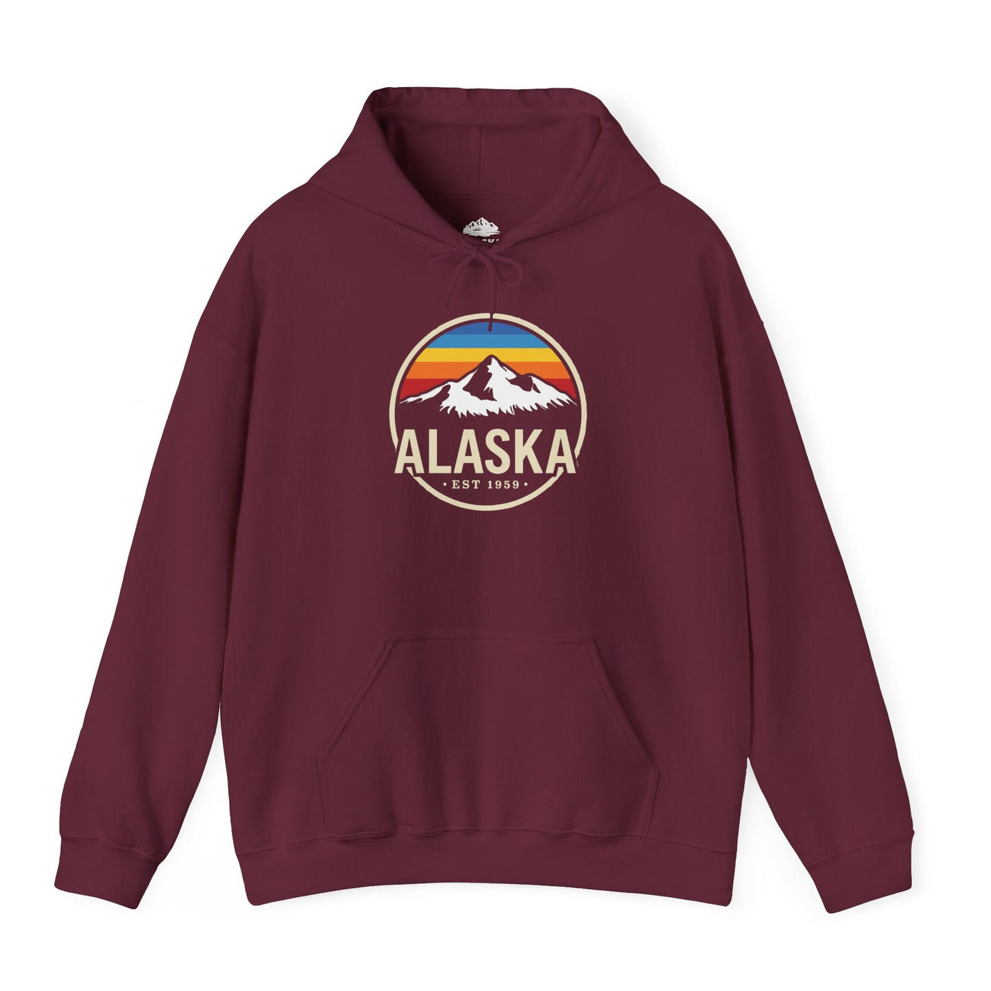 Alaska Vintage Mountain Sunset hoodie Hoodie – Maroon – Alaska Cruise Shirts