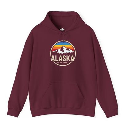 Alaska Vintage Mountain Sunset hoodie Hoodie – Maroon – Alaska Cruise Shirts