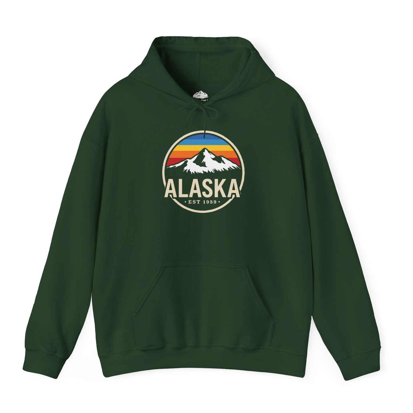 Alaska Vintage Mountain Sunset hoodie Hoodie – Forest Green – Alaska Cruise Shirts