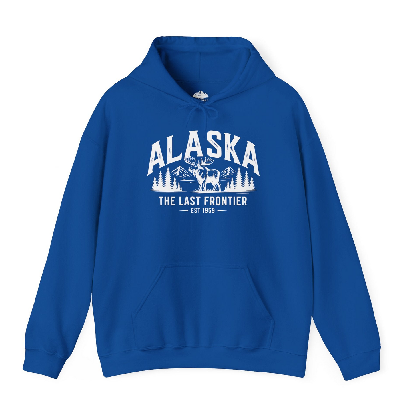 Alaska The Last Frontier Moose Mountain Wilderness Graphic Shirt — Hoodie Hoodie – Royal – Alaska Cruise Shirts