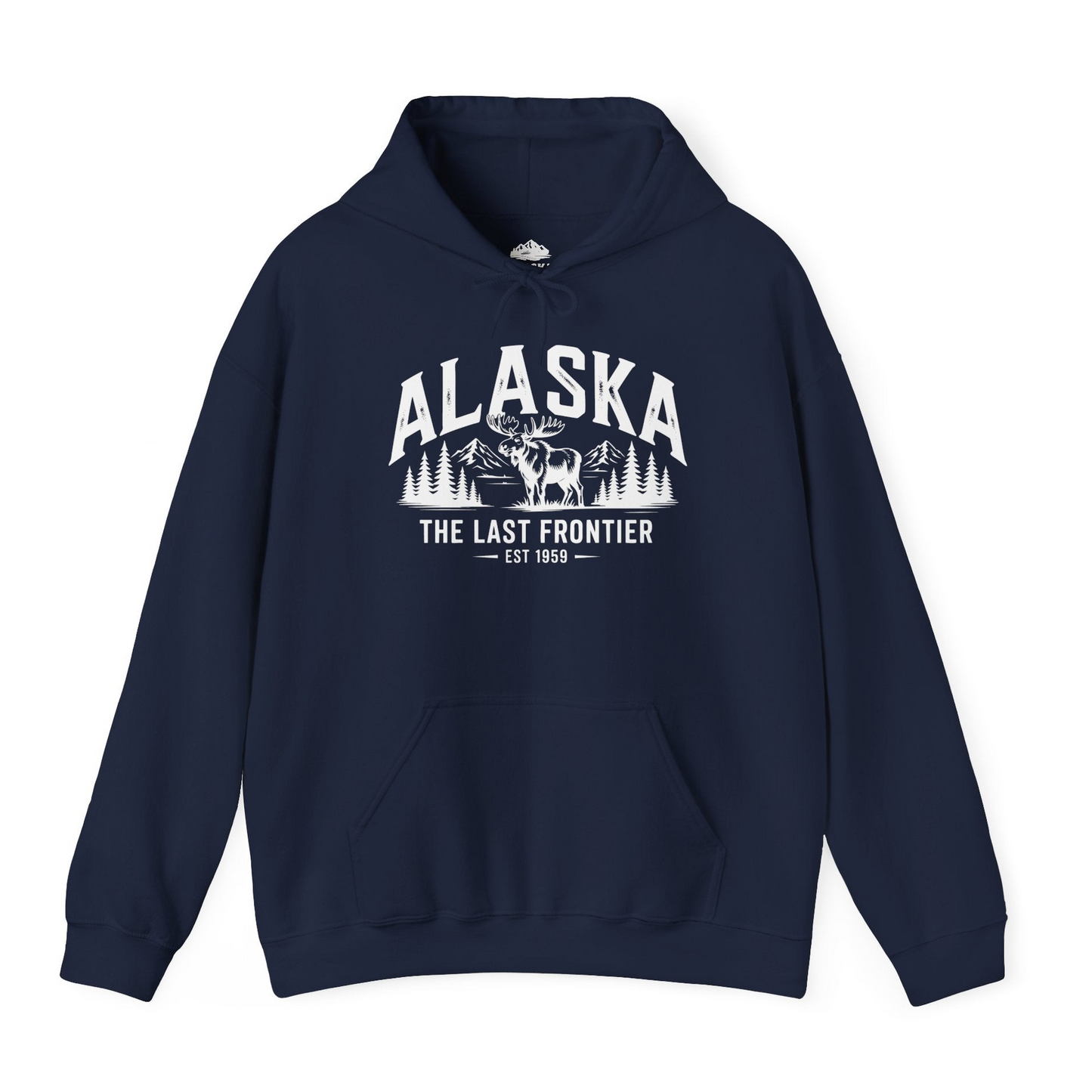 Alaska The Last Frontier Moose Mountain Wilderness Graphic Shirt — Hoodie Hoodie – Navy – Alaska Cruise Shirts