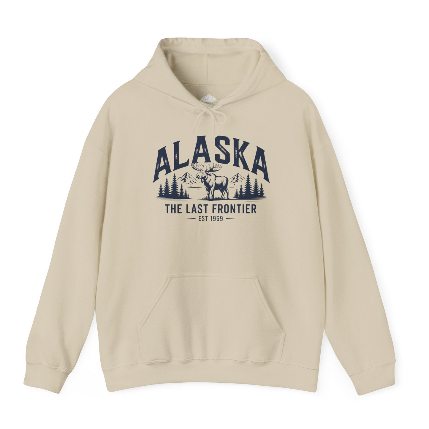 Alaska The Last Frontier Moose Mountain Wilderness Graphic Shirt — Hoodie Hoodie – Sand – Alaska Cruise Shirts