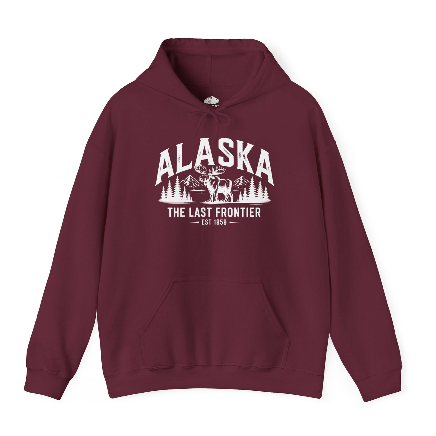 Alaska The Last Frontier Moose Mountain Wilderness Graphic Shirt — Hoodie Hoodie – Maroon – Alaska Cruise Shirts