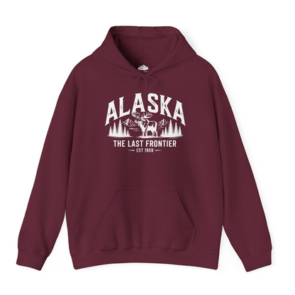 Alaska The Last Frontier Moose Mountain Wilderness Graphic Shirt — Hoodie Hoodie – Maroon – Alaska Cruise Shirts