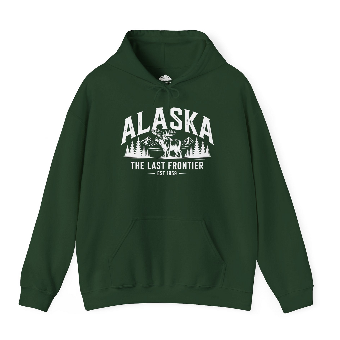 Alaska The Last Frontier Moose Mountain Wilderness Graphic Shirt — Hoodie Hoodie – Forest Green – Alaska Cruise Shirts