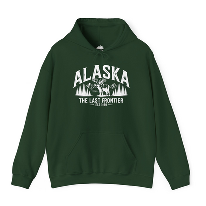 Alaska The Last Frontier Moose Mountain Wilderness Graphic Shirt — Hoodie Hoodie – Forest Green – Alaska Cruise Shirts