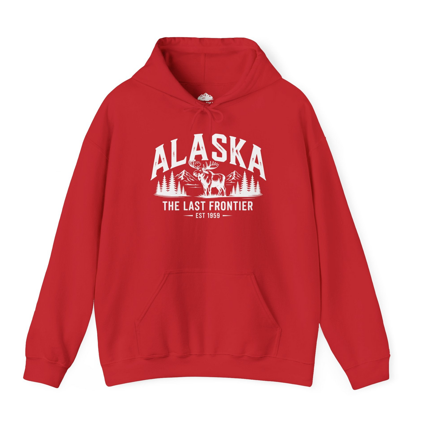 Alaska The Last Frontier Moose Mountain Wilderness Graphic Shirt — Hoodie Hoodie – Red – Alaska Cruise Shirts