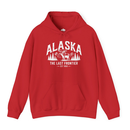 Alaska The Last Frontier Moose Mountain Wilderness Graphic Shirt — Hoodie Hoodie – Red – Alaska Cruise Shirts