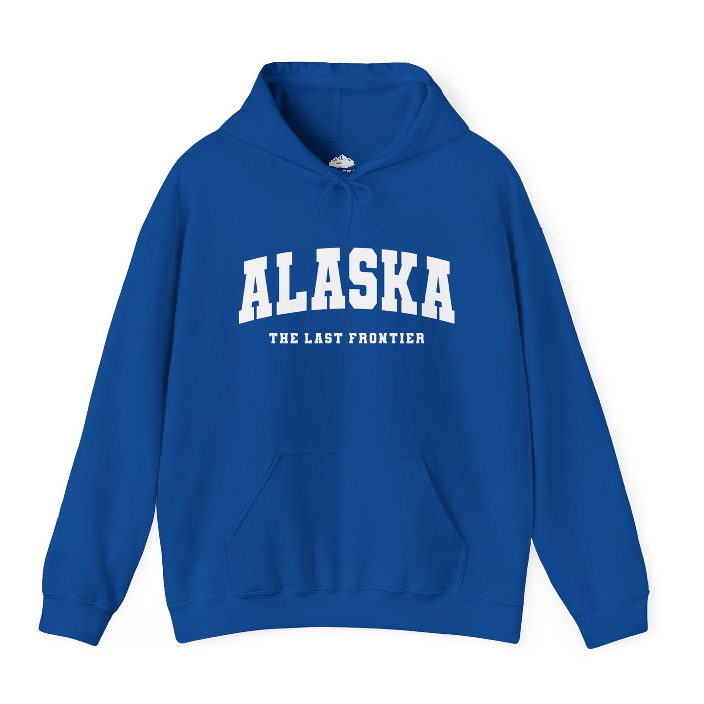 Alaska The Last Frontier Bold Collegiate Vintage State Pride Shirt — Hoodie Hoodie – Royal – Alaska Cruise Shirts