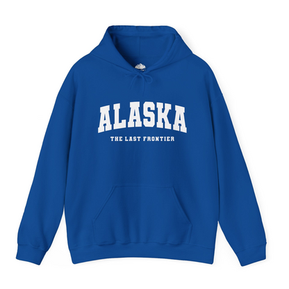 Alaska The Last Frontier Bold Collegiate Vintage State Pride Shirt — Hoodie Hoodie – Royal – Alaska Cruise Shirts