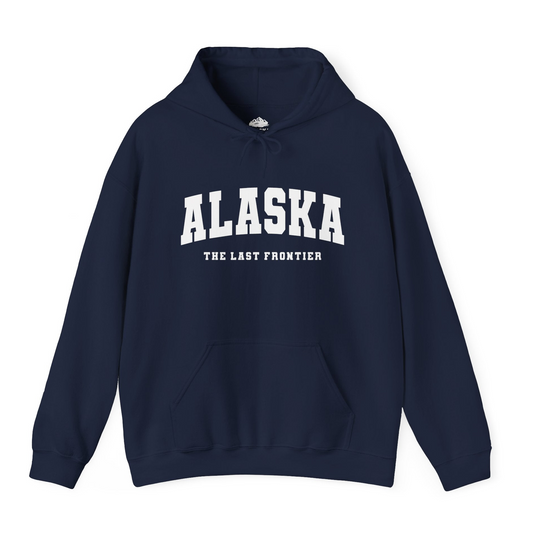 Alaska The Last Frontier Bold Collegiate Vintage State Pride Shirt — Hoodie Hoodie – Navy – Alaska Cruise Shirts