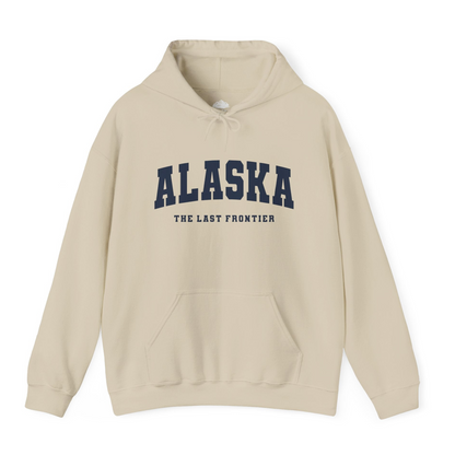 Alaska The Last Frontier Bold Collegiate Vintage State Pride Shirt — Hoodie Hoodie – Sand – Alaska Cruise Shirts