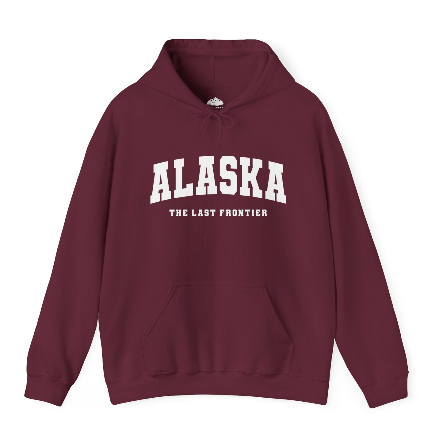 Alaska The Last Frontier Bold Collegiate Vintage State Pride Shirt — Hoodie Hoodie – Maroon – Alaska Cruise Shirts