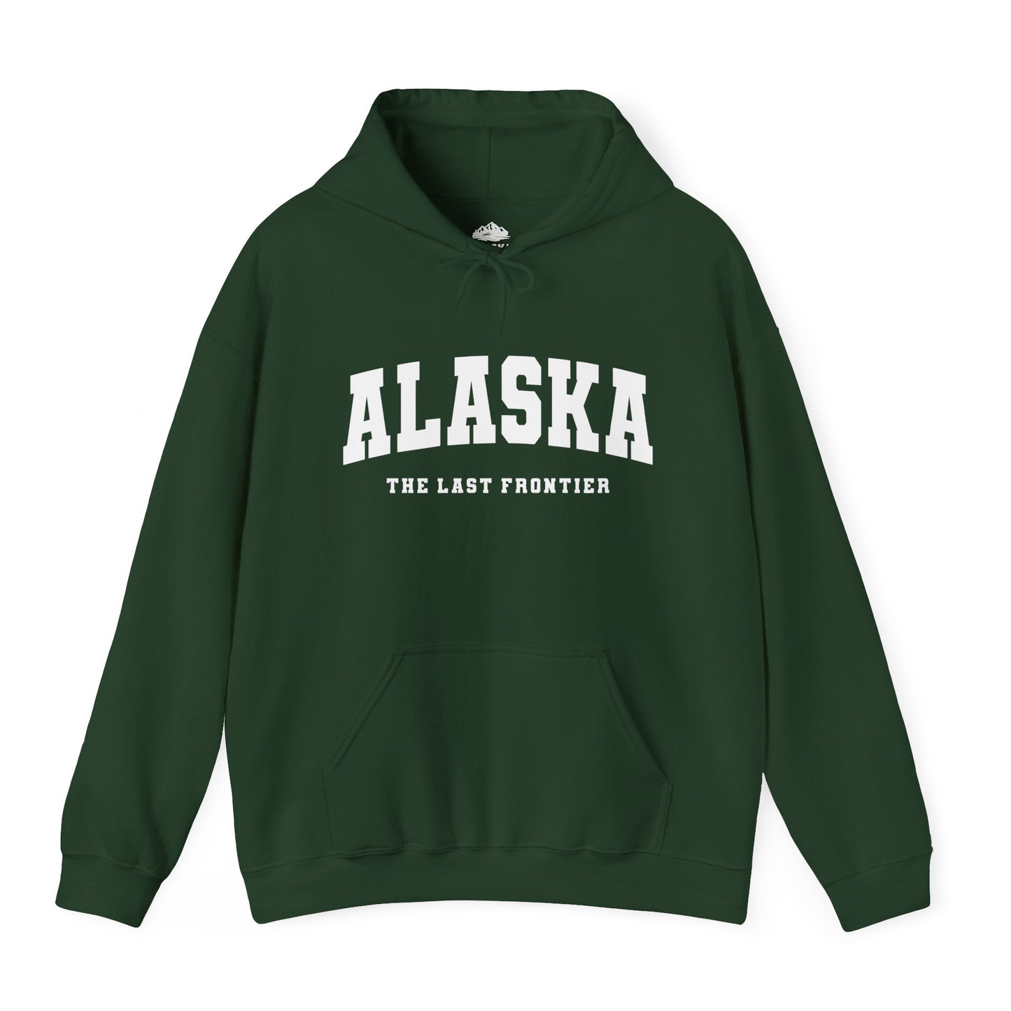 Alaska The Last Frontier Bold Collegiate Vintage State Pride Shirt — Hoodie Hoodie – Forest Green – Alaska Cruise Shirts