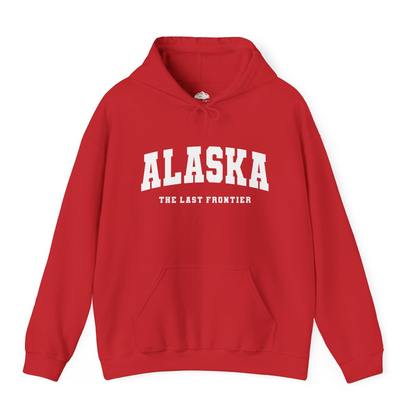 Alaska The Last Frontier Bold Collegiate Vintage State Pride Shirt — Hoodie Hoodie – Red – Alaska Cruise Shirts