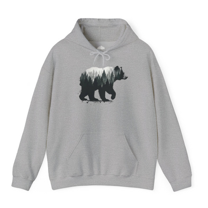 Bear Silhouette Forest Double Exposure Shirt Hoodie – Sport Grey – Alaska Cruise Shirts