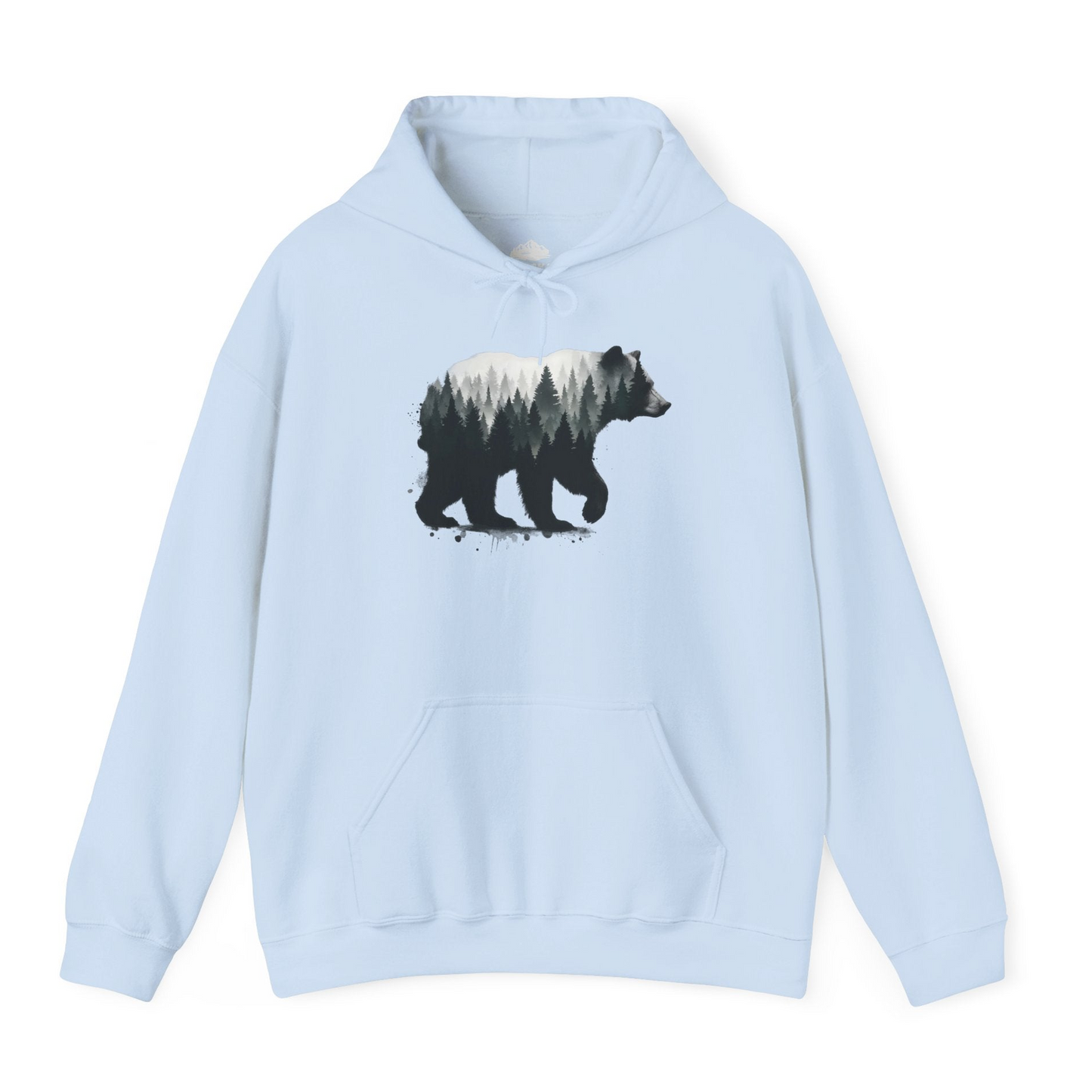Bear Silhouette Forest Double Exposure Shirt Hoodie – Light Blue – Alaska Cruise Shirts