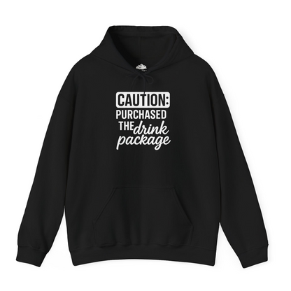 Caution Purchased Drink Package Funny Cruise Vacation T-Shirt — Hoodie Hoodie – Black – Alaska Cruise Shirts