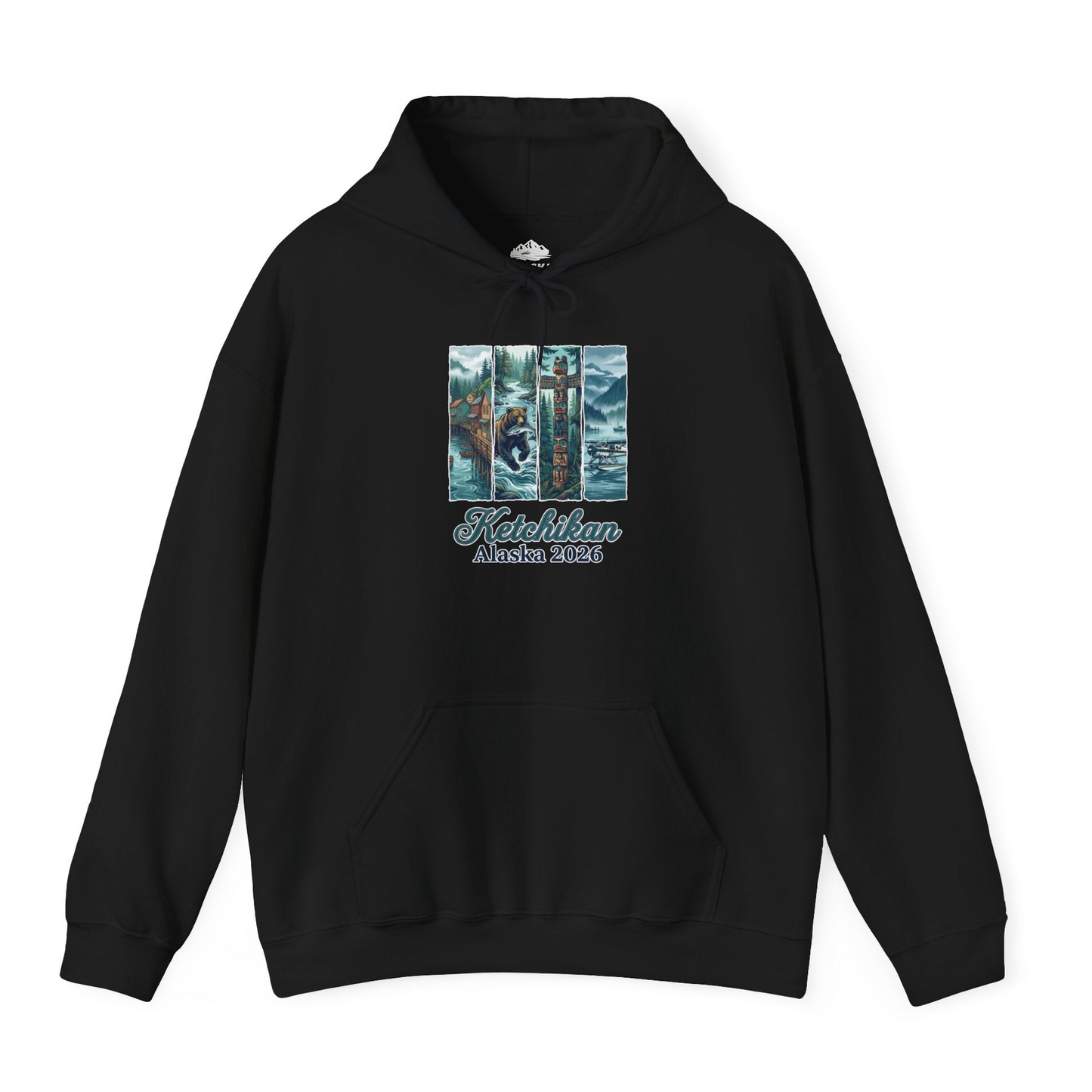 Ketchikan Alaska 2026 Scenic Nature and Totem Pole Art T-Shirt — Hoodie Hoodie – Black – Alaska Cruise Shirts