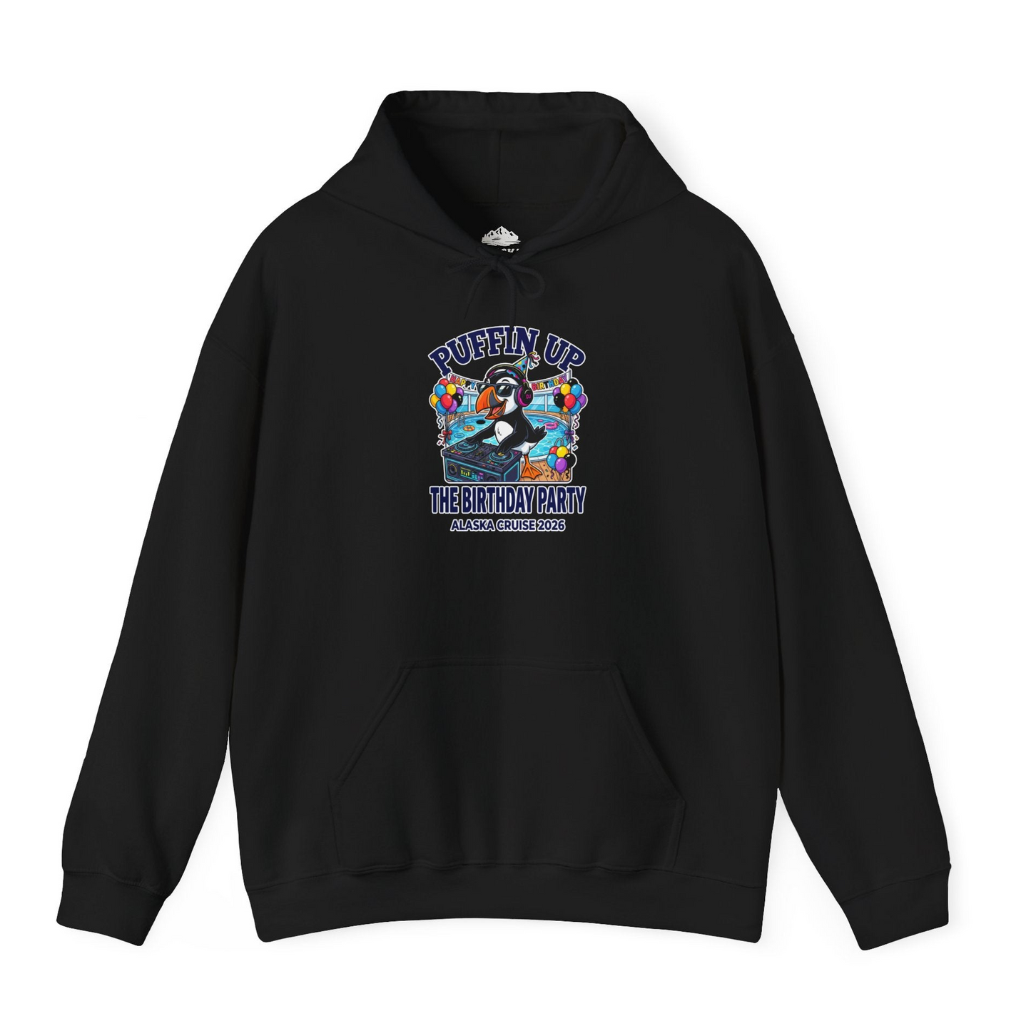 Funny Puffin DJ Birthday Party Alaska Cruise 2026 Shirt — Hoodie Hoodie – Black – Alaska Cruise Shirts