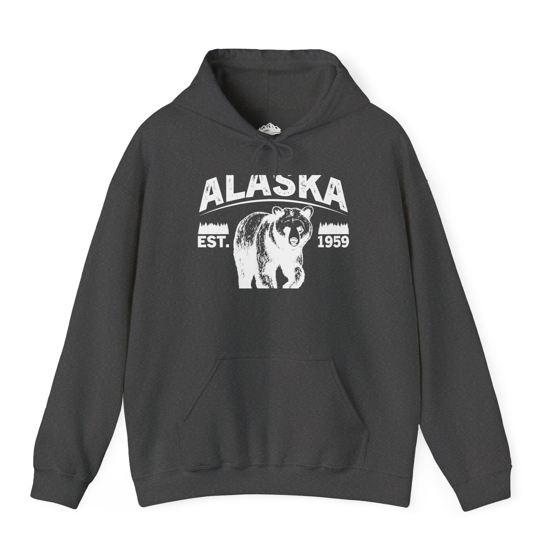 Alaska Bear Shirt - Vintage Distressed Mountains The Last Frontier Tee Hoodie – Dark Heather – Alaska Cruise Shirts