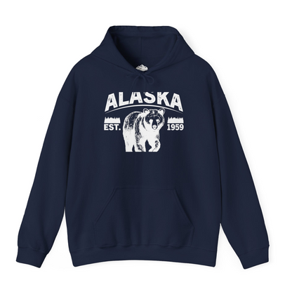 Alaska Bear Shirt - Vintage Distressed Mountains The Last Frontier Tee Hoodie – Navy – Alaska Cruise Shirts