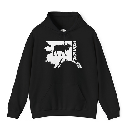 Alaska Moose Silhouette Shirt - Bold Wildlife State Map Graphic Tee Hoodie – Black – Alaska Cruise Shirts