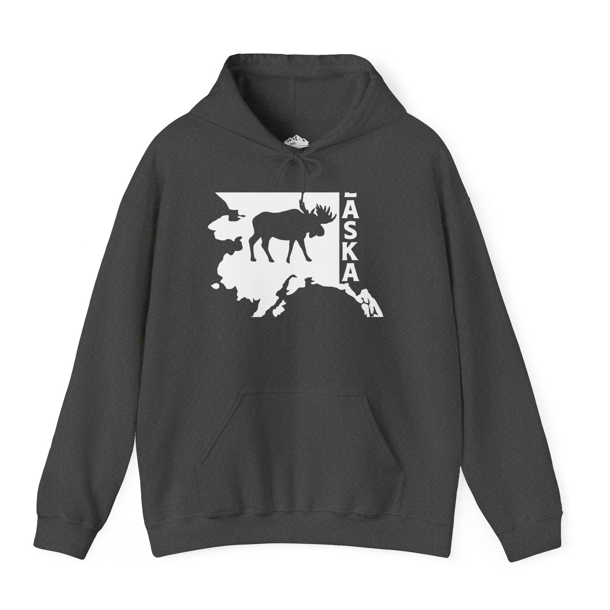 Alaska Moose Silhouette Shirt - Bold Wildlife State Map Graphic Tee Hoodie – Dark Heather – Alaska Cruise Shirts