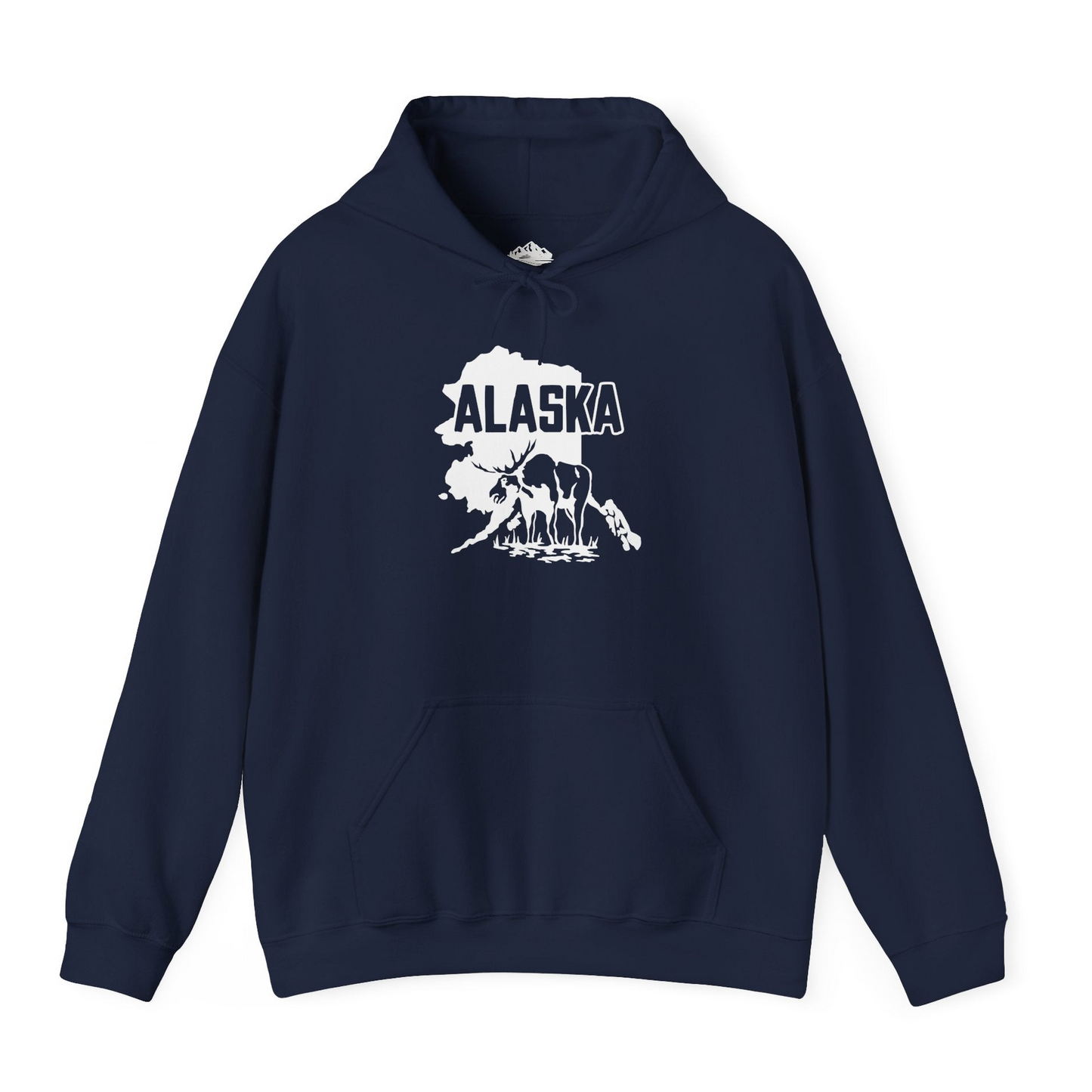 Alaska Moose Silhouette Shirt - Bold State Outline Wildlife Graphic Hoodie – Navy – Alaska Cruise Shirts