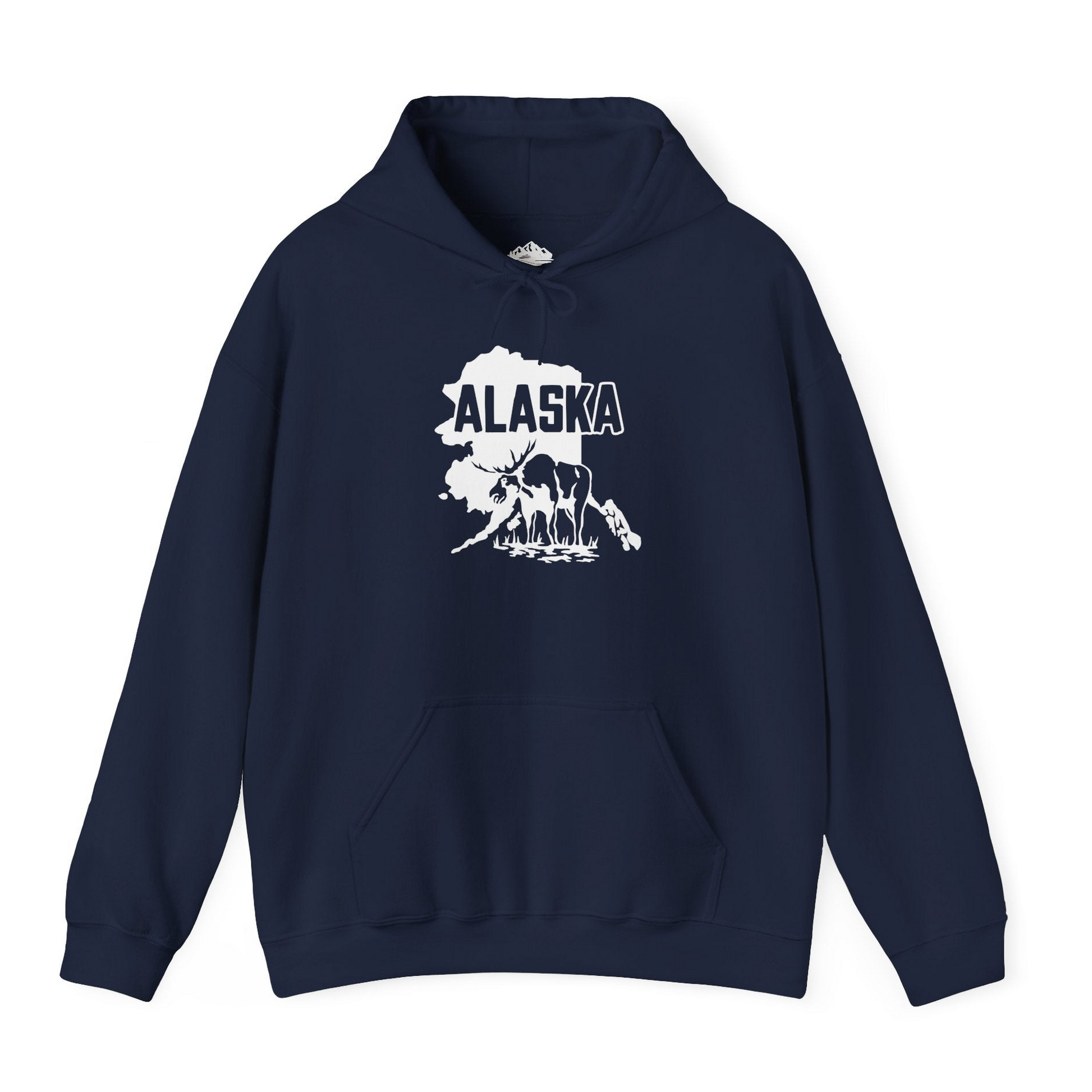 Alaska Moose Silhouette Shirt - Bold State Outline Wildlife Graphic Hoodie – Navy – Alaska Cruise Shirts