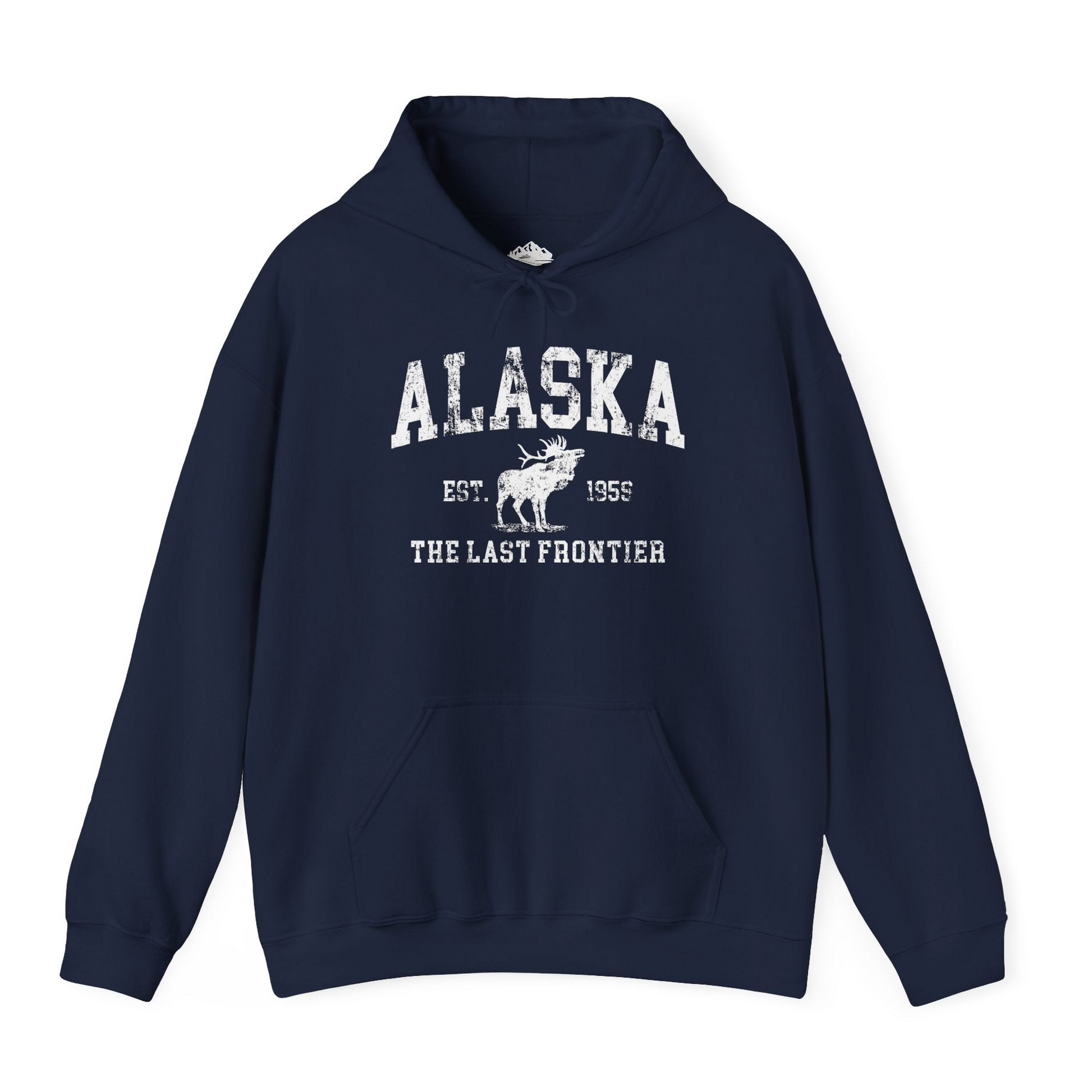 Vintage Alaska Moose Shirt - Distressed Last Frontier Wildlife Tee Hoodie – Navy – Alaska Cruise Shirts