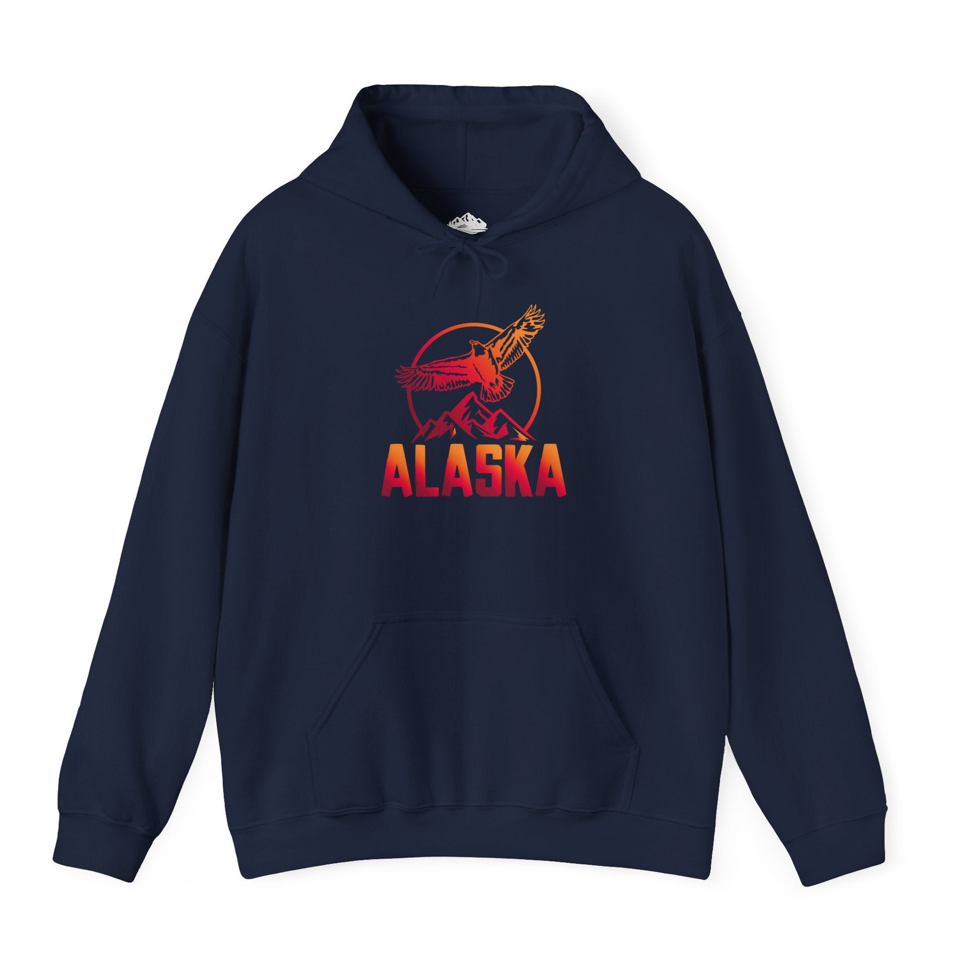 Alaska Eagle Mountains Graphic Shirt - Sunset Bold Adventure Nature Tee Hoodie – Navy – Alaska Cruise Shirts