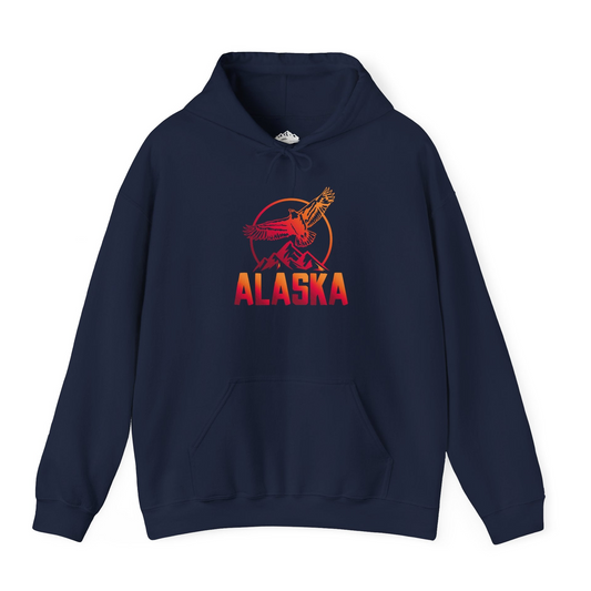 Alaska Eagle Mountains Graphic Shirt - Sunset Bold Adventure Nature Tee Hoodie – Navy – Alaska Cruise Shirts