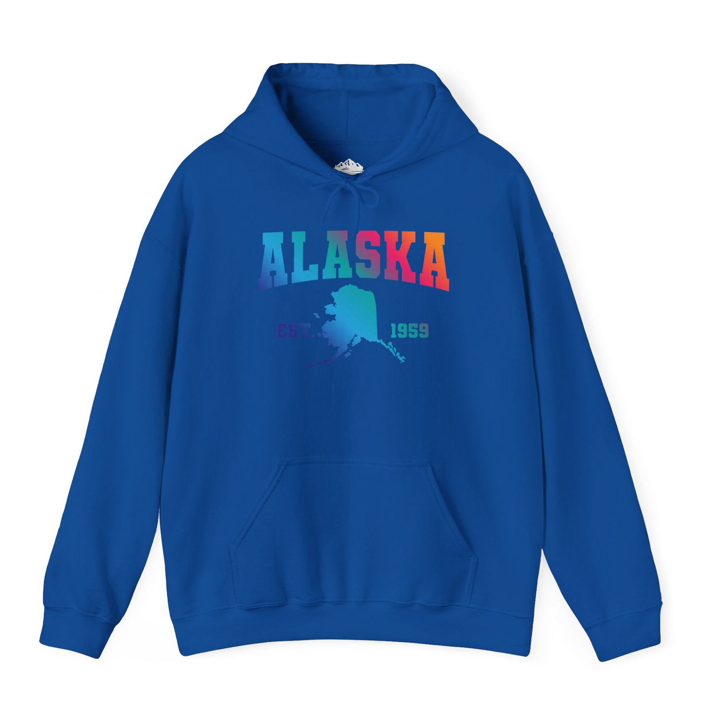 Retro Alaska Est 1959 Shirt - Bold Collegiate Map Gradient Design Hoodie – Royal – Alaska Cruise Shirts