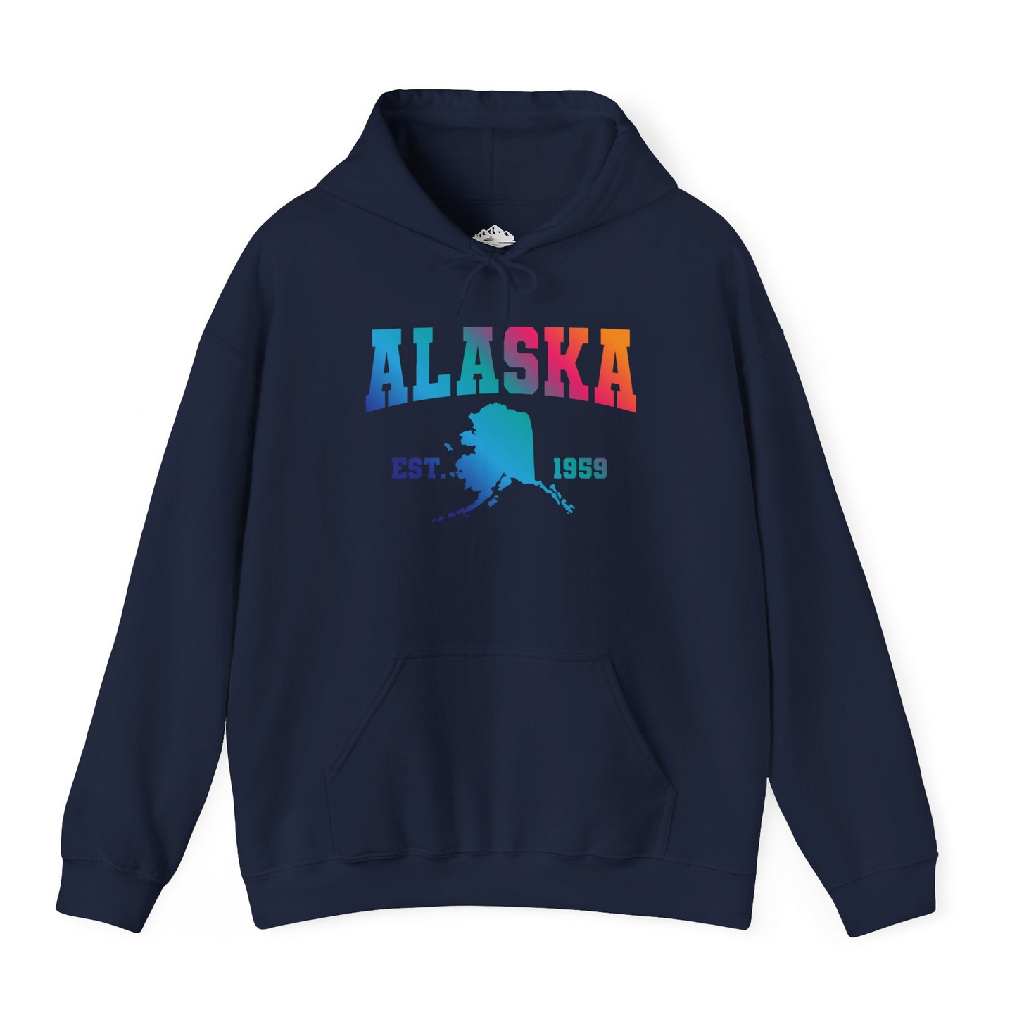 Retro Alaska Est 1959 Shirt - Bold Collegiate Map Gradient Design Hoodie – Navy – Alaska Cruise Shirts