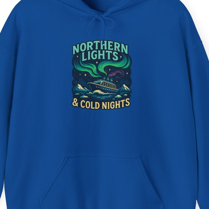 Northern Lights Alaska Cruise Ship Night Adventure Travel Shirt — Hoodie Hoodie – Royal – Alaska Cruise Shirts Close Up