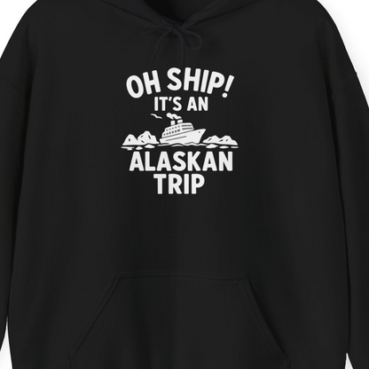 Oh Ship Alaskan Cruise Shirt Hoodie – Black – Alaska Cruise Shirts Close Up