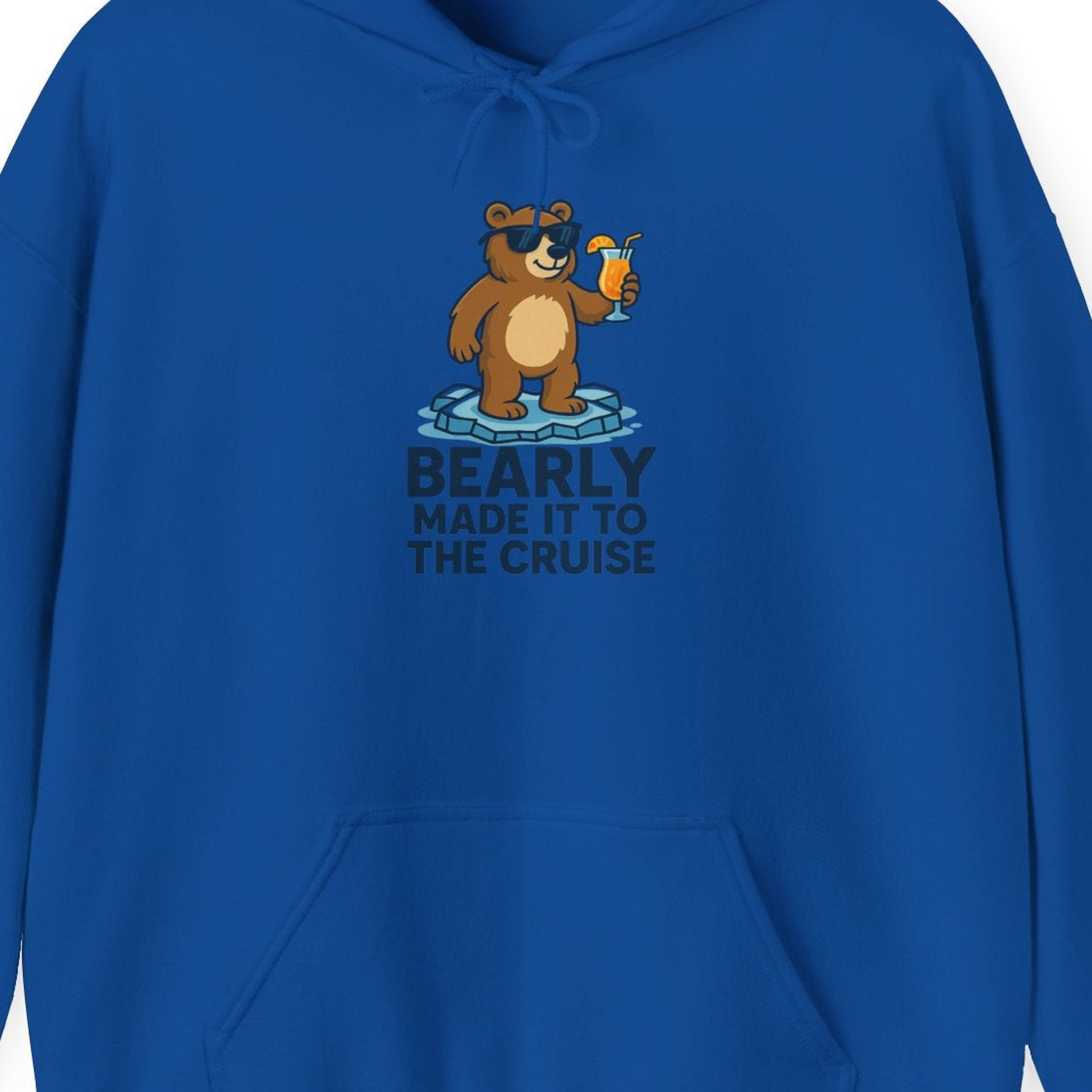 Bear Cruise Shirt Hoodie – Royal – Alaska Cruise Shirts Close Up