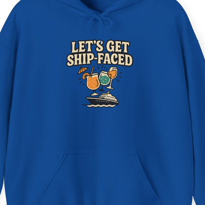 Lets Get Ship Faced Shirt Hoodie – Royal – Alaska Cruise Shirts Close Up