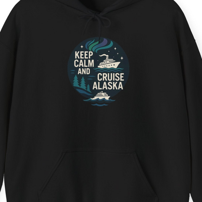 Keep Calm Cruise Alaska Shirt Hoodie – Black – Alaska Cruise Shirts Close Up