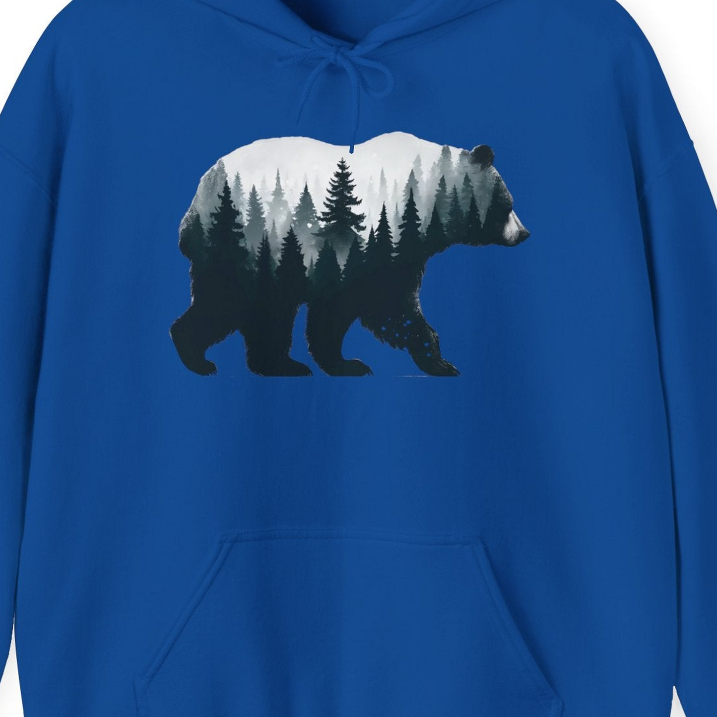 Double Exposure Bear Forest Silhouette Wilderness Shirt for Nature Lovers — Hoodie Hoodie – Royal – Alaska Cruise Shirts Close Up