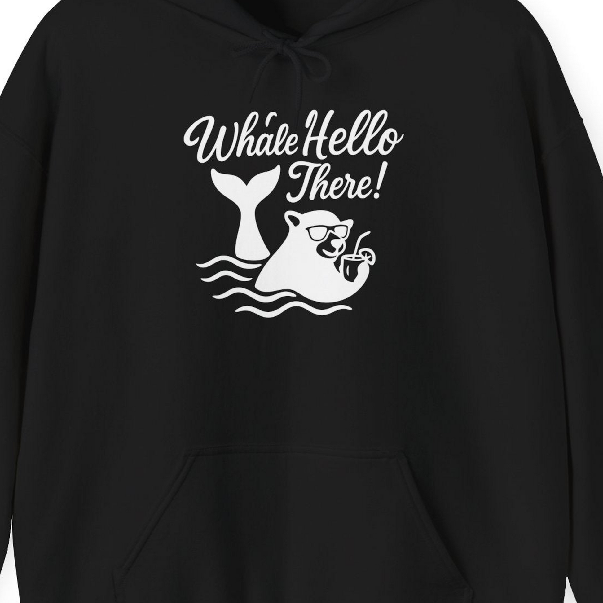 Whale Hello There Shirt Hoodie – Black – Alaska Cruise Shirts Close Up