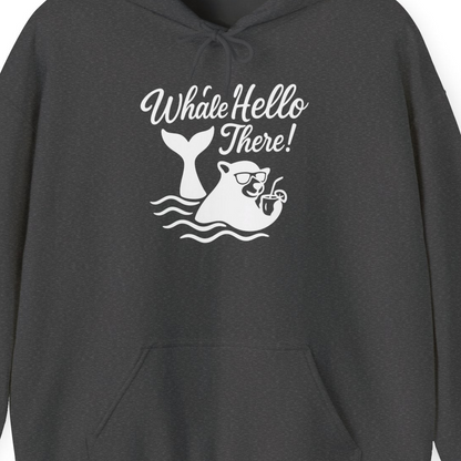 Whale Hello There Shirt Hoodie – Dark Heather – Alaska Cruise Shirts Close Up