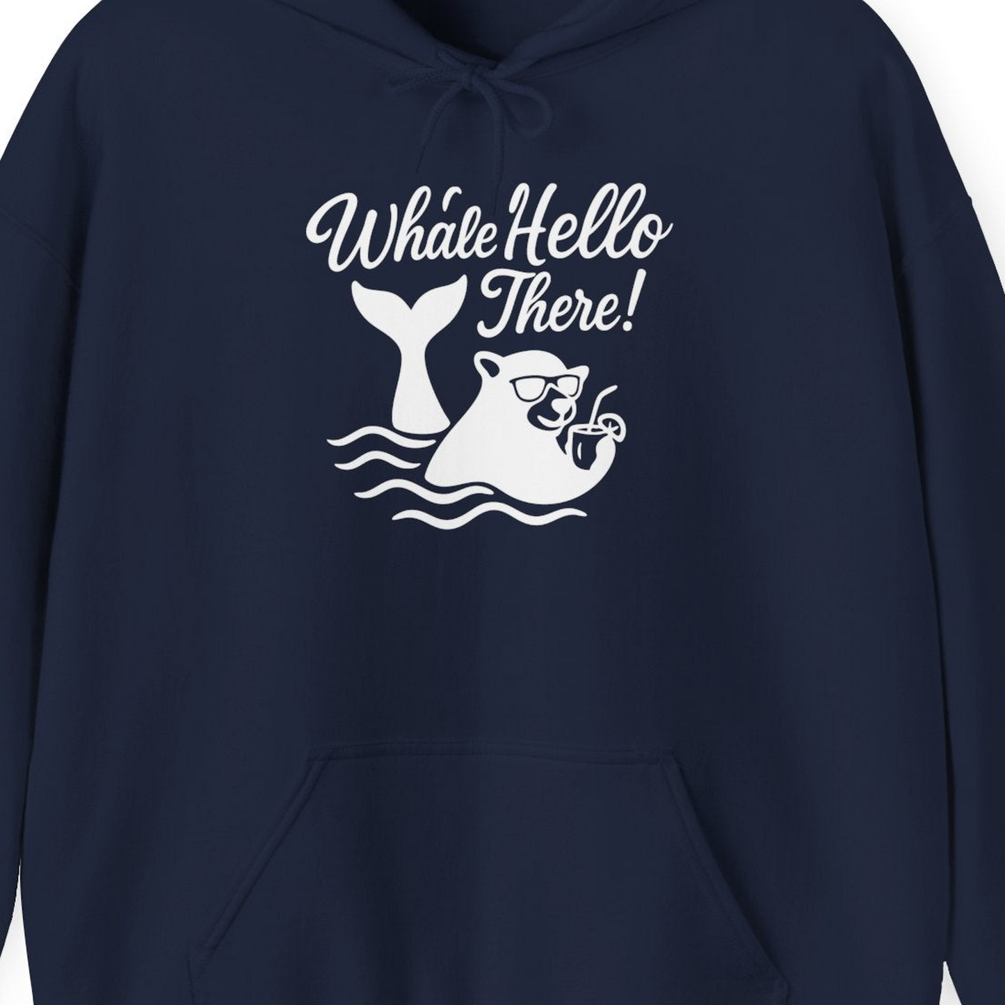 Whale Hello There Shirt Hoodie – Navy – Alaska Cruise Shirts Close Up