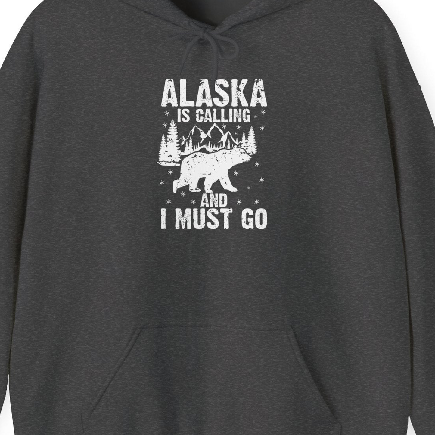Alaska Is Calling Bear Mountain Wilderness Adventure Vintage Shirt — Hoodie Hoodie – Dark Heather – Alaska Cruise Shirts Close Up