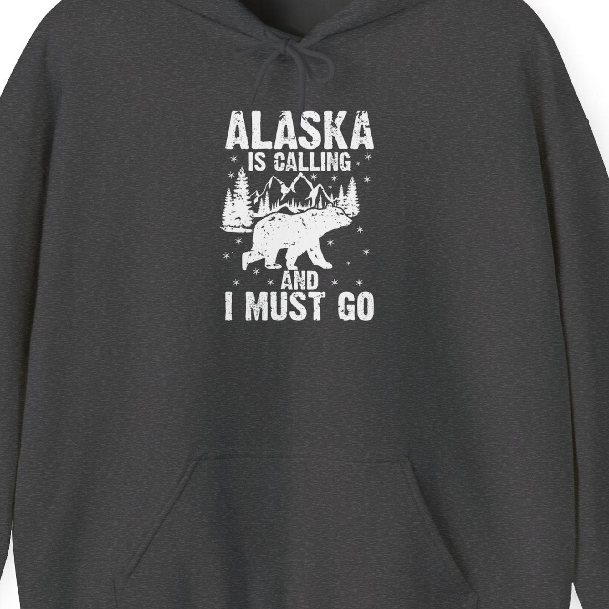 Alaska Is Calling Bear Mountain Wilderness Adventure Vintage Shirt — Hoodie Hoodie – Dark Heather – Alaska Cruise Shirts Close Up
